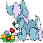 Dog Sniffing Flowers