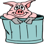 Pig in Trash Can