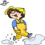 Boy Walking in Puddles