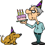 Man & Dog with Cake