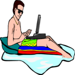 Man in Pool with Laptop