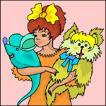Girl with Stuffed Animals