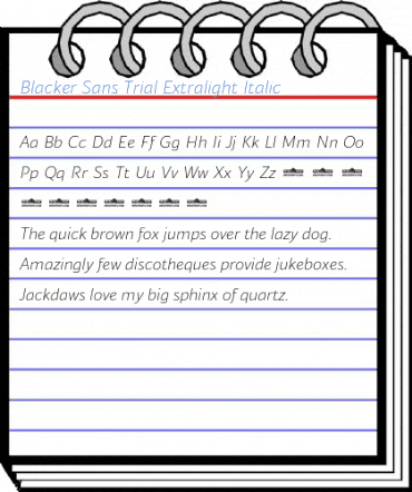 Blacker Sans Trial Extralight Italic Font