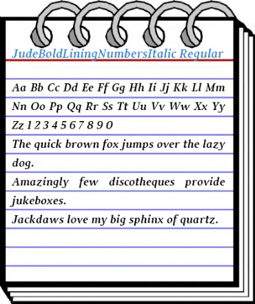 JudeBoldLiningNumbersItalic Regular Font