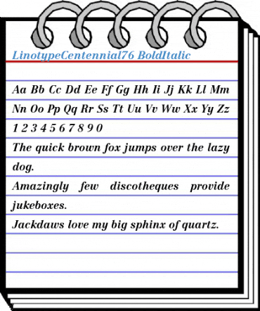 LinotypeCentennial76 BoldItalic Font