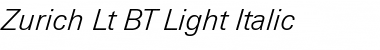 Zurich Lt BT Light Italic Font